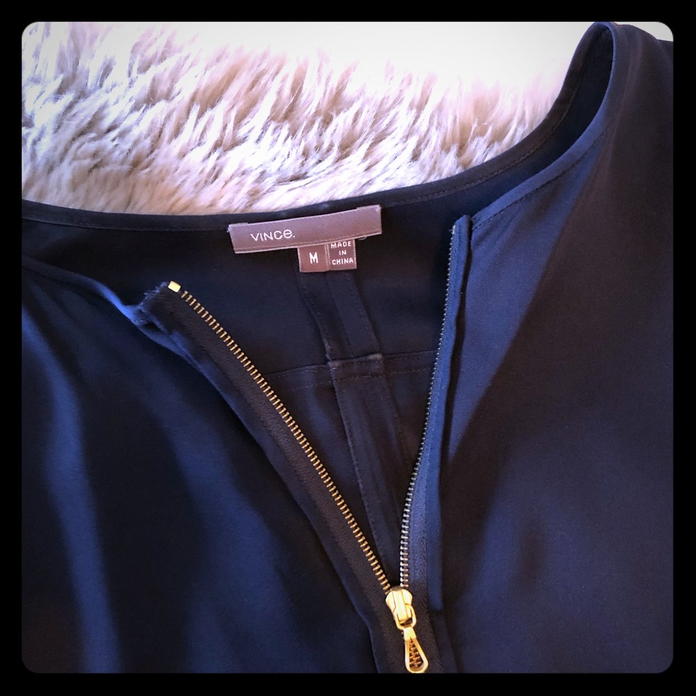 Vince Oversized Navy Silk Top M